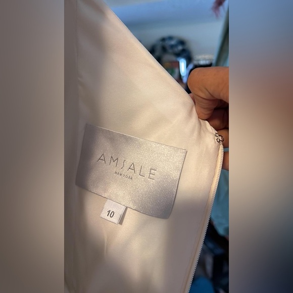 Amsale White Long Train V Neck Dress - Picture 2 of 10